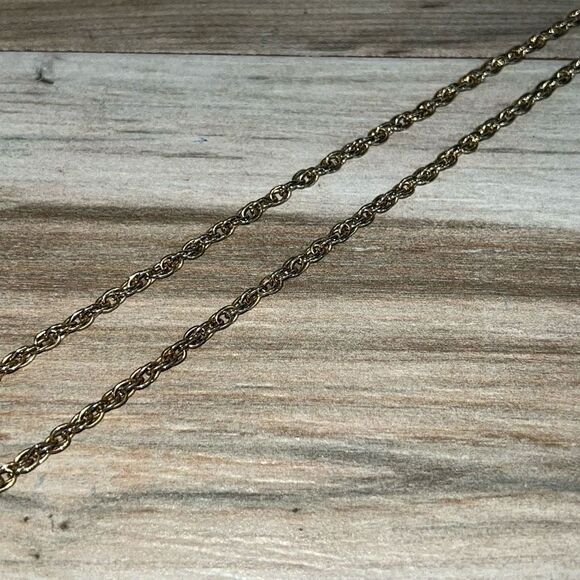 Vintage 1960's Green Jade Simulated Chip Pendant Necklace Gold Tone Link Chain - Picture 6 of 6